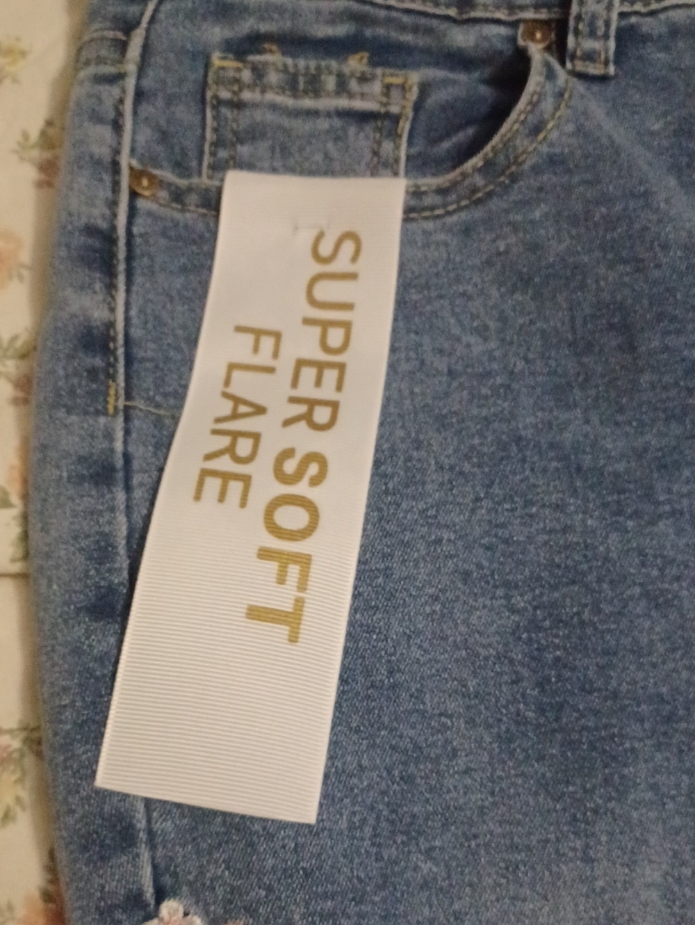 Bamboo Women’s Blue Embroidered Flare Jeans With Floral Side Details Size 13 - Picture 3 of 14